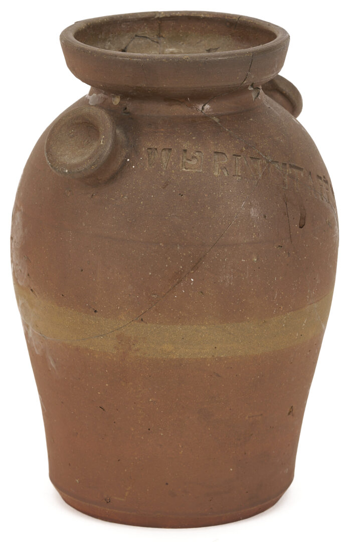 Lot 1065: 2 East TN Grindstaff Stoneware Pottery Jars, Repairs / Restoration