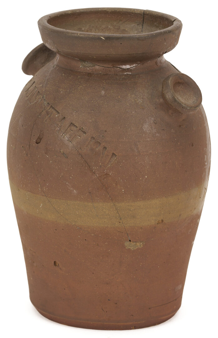 Lot 1065: 2 East TN Grindstaff Stoneware Pottery Jars, Repairs / Restoration