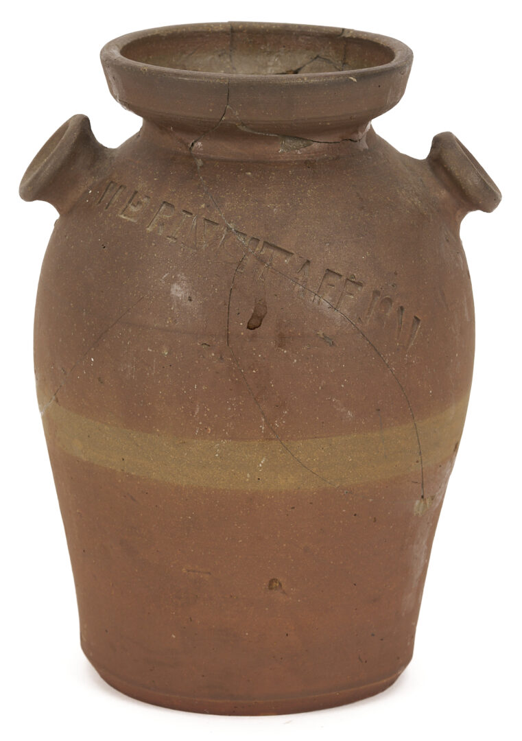 Lot 1065: 2 East TN Grindstaff Stoneware Pottery Jars, Repairs / Restoration