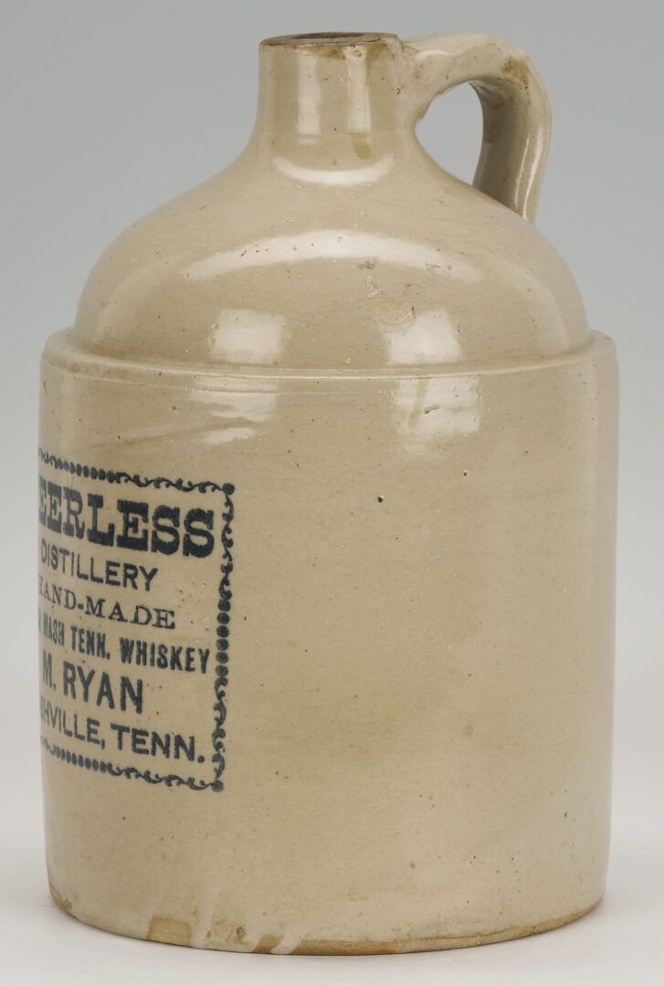 Lot 1066: Nashville Stoneware Advertising Pottery Jug, Peerless Distillery, M. Ryan