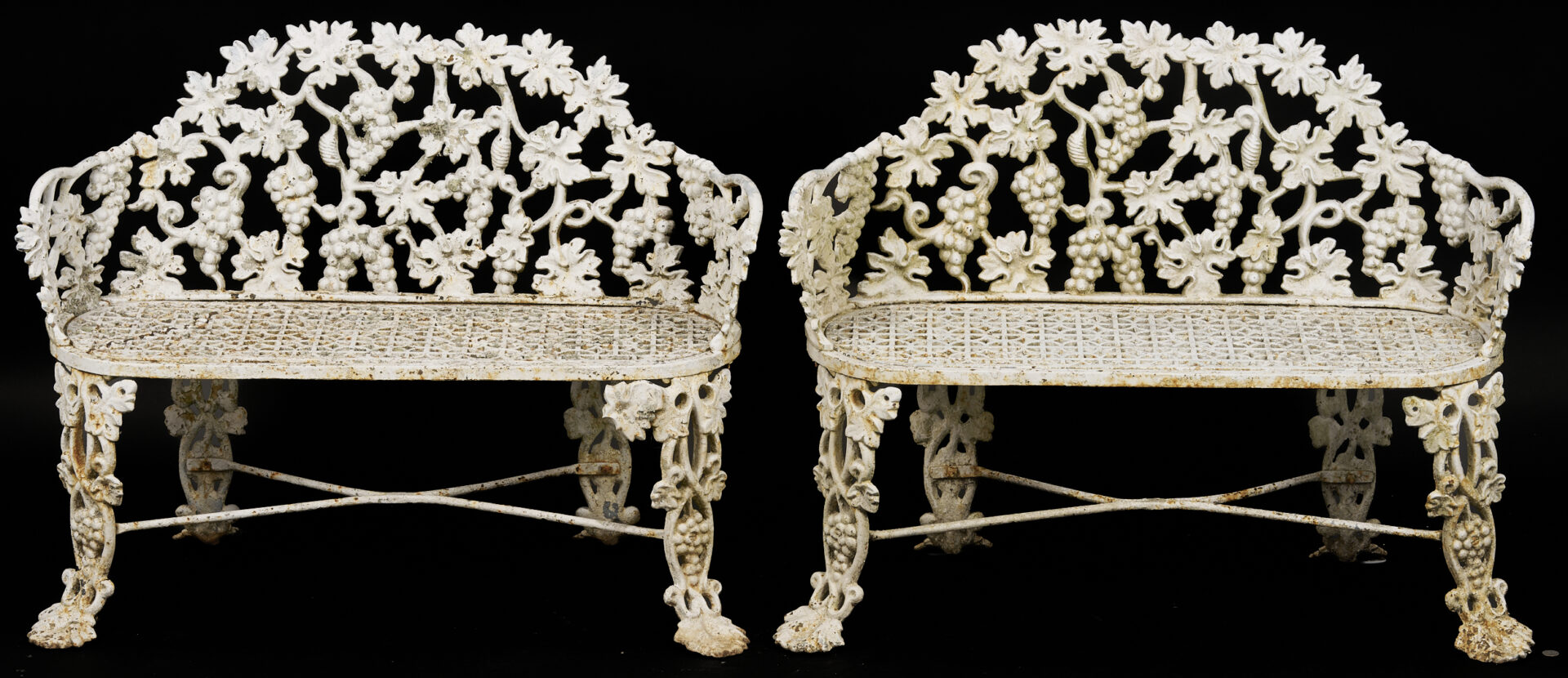 Lot 1075: Pair of Grape and Vine Iron Garden Benches, Callahan Family of Knoxville, TN