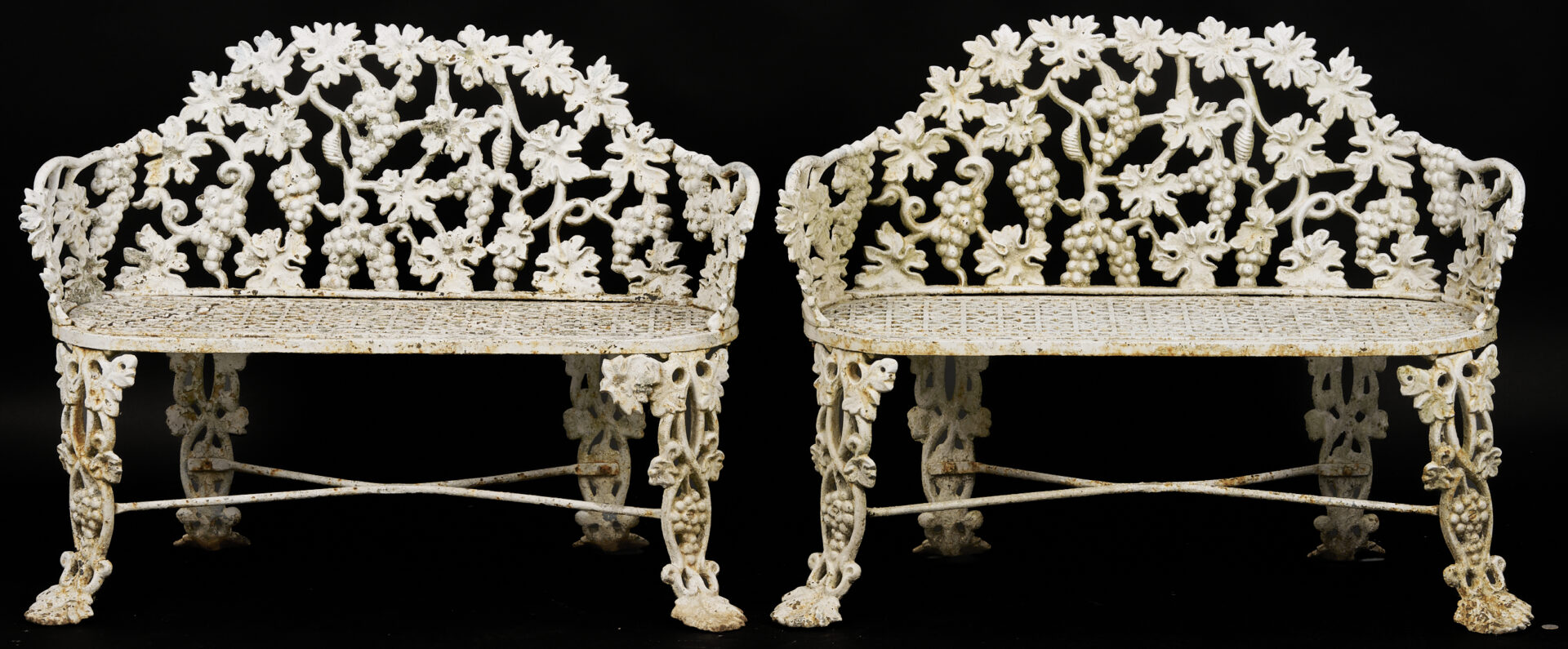 Lot 1075: Pair of Grape and Vine Iron Garden Benches, Callahan Family of Knoxville, TN