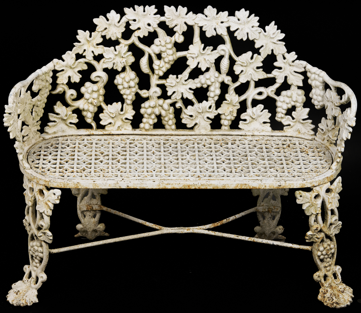 Lot 1075: Pair of Grape and Vine Iron Garden Benches, Callahan Family of Knoxville, TN