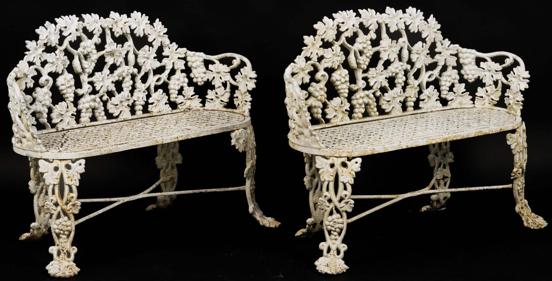 Lot 1075: Pair of Grape and Vine Iron Garden Benches, Callahan Family of Knoxville, TN