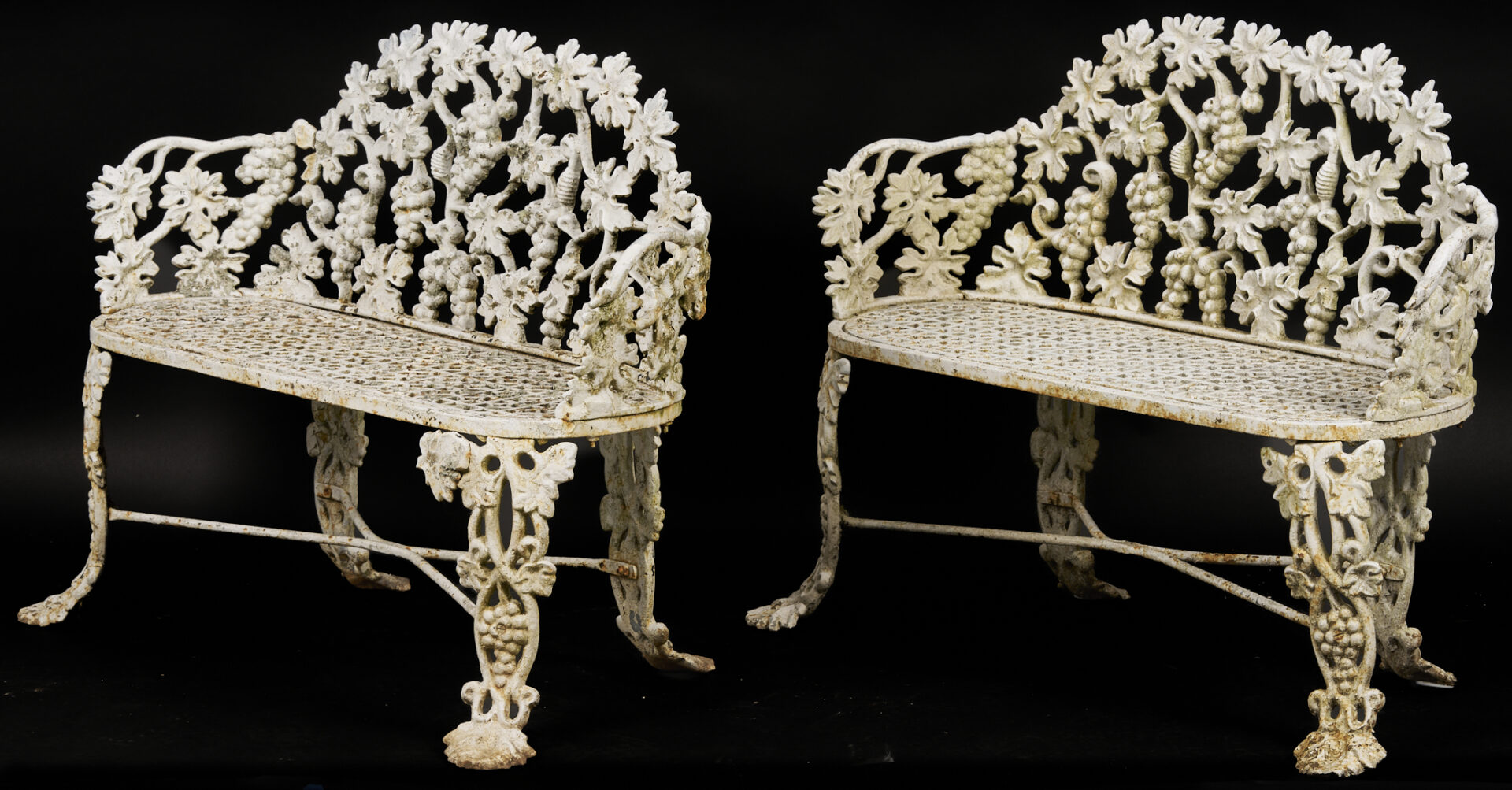 Lot 1075: Pair of Grape and Vine Iron Garden Benches, Callahan Family of Knoxville, TN