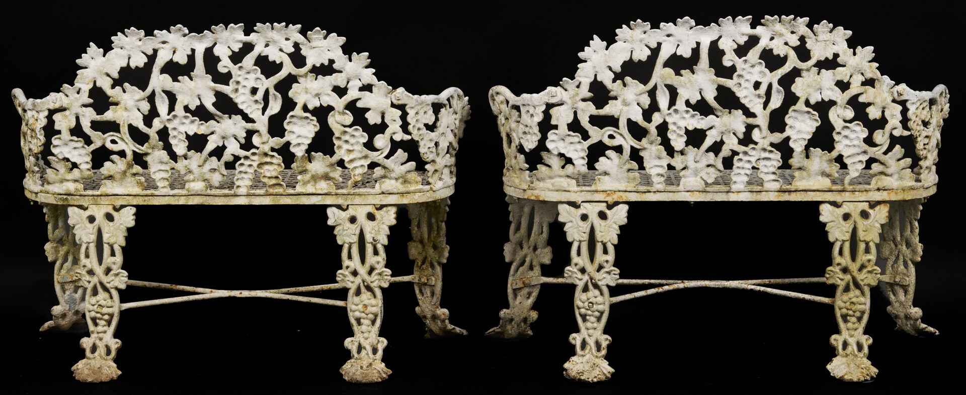 Lot 1075: Pair of Grape and Vine Iron Garden Benches, Callahan Family of Knoxville, TN