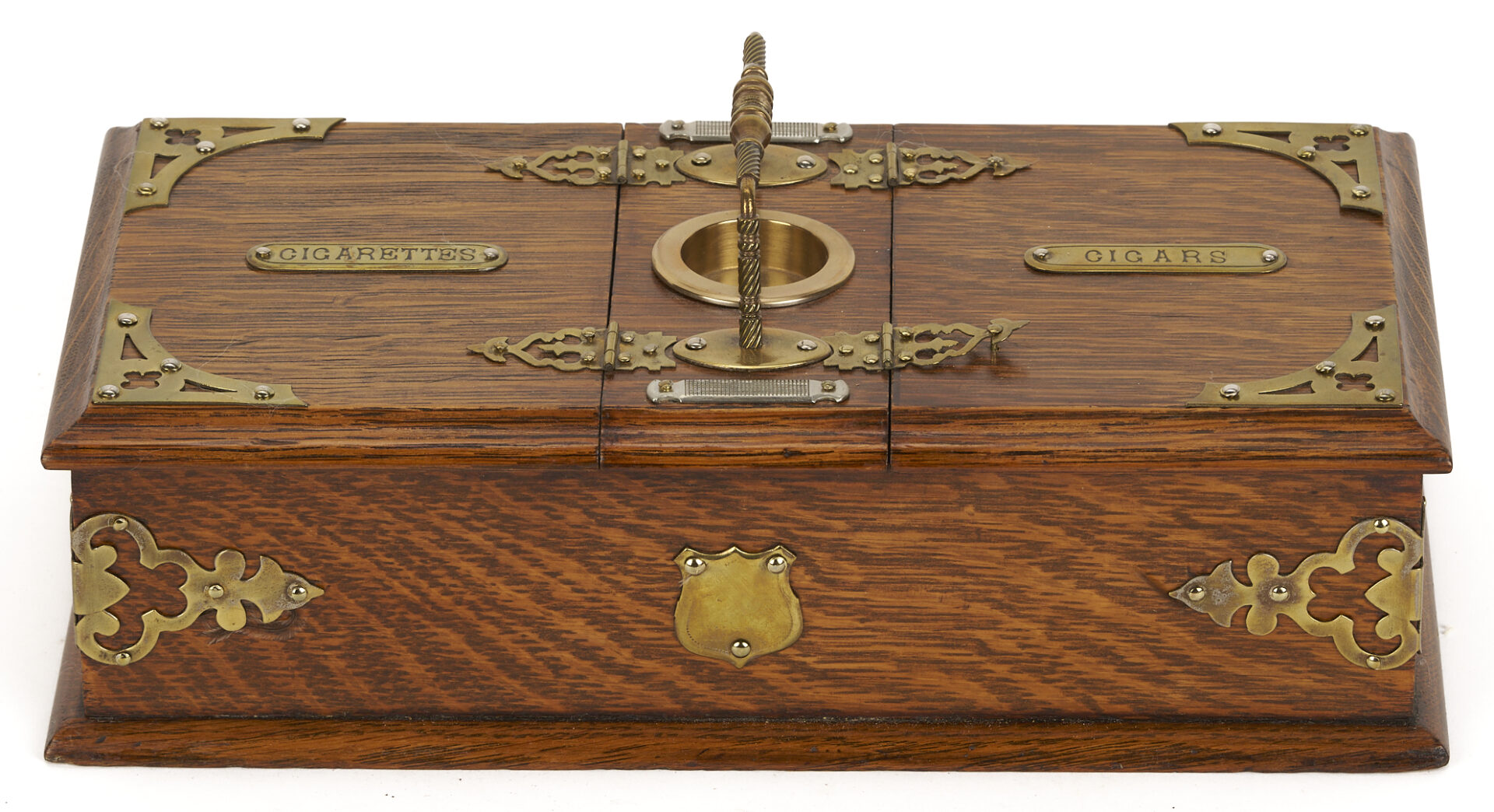 Lot 1078: 3 English Tobacco Items: Humidor, Cigar, & Cigarette Boxes