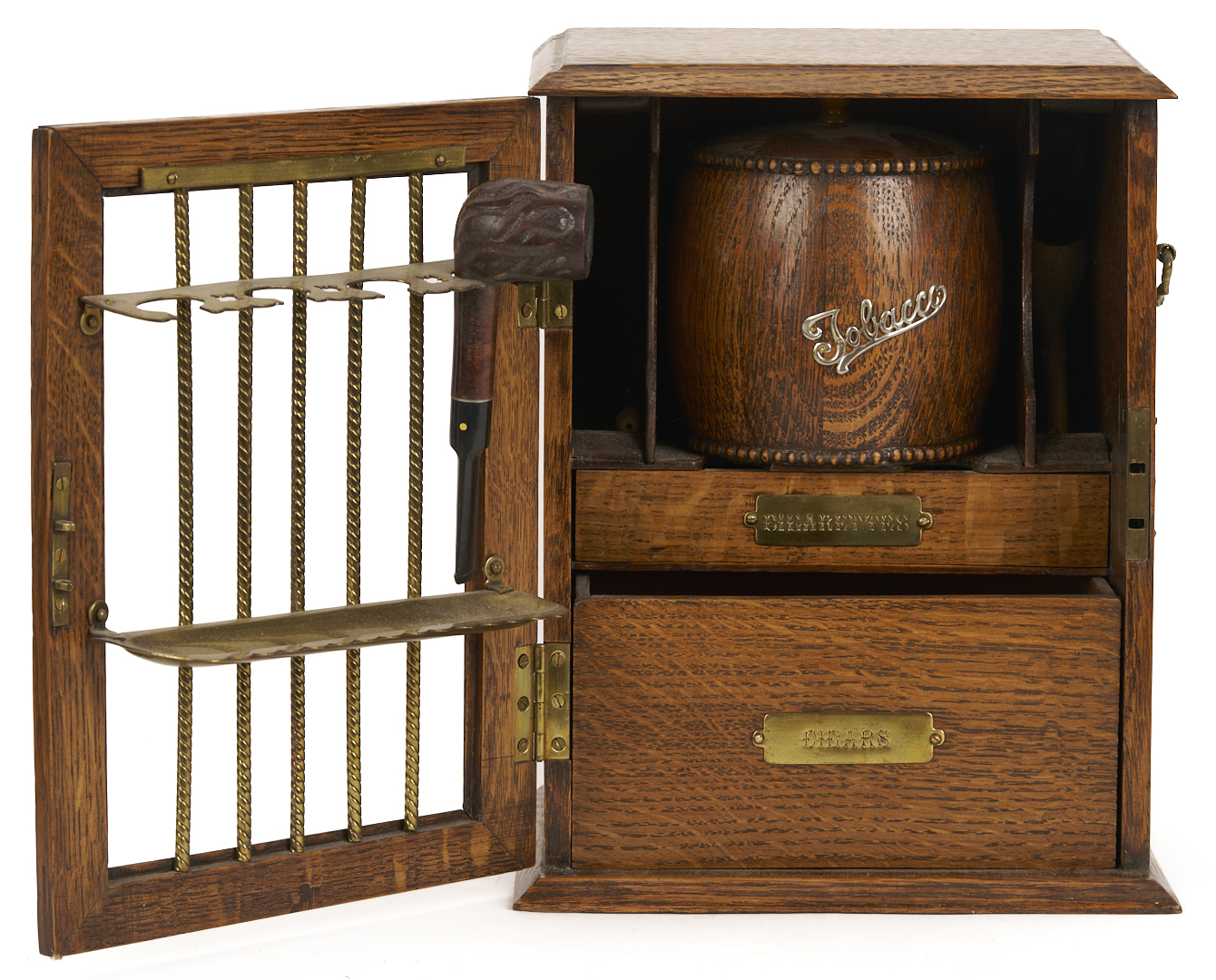 Lot 1078: 3 English Tobacco Items: Humidor, Cigar, & Cigarette Boxes