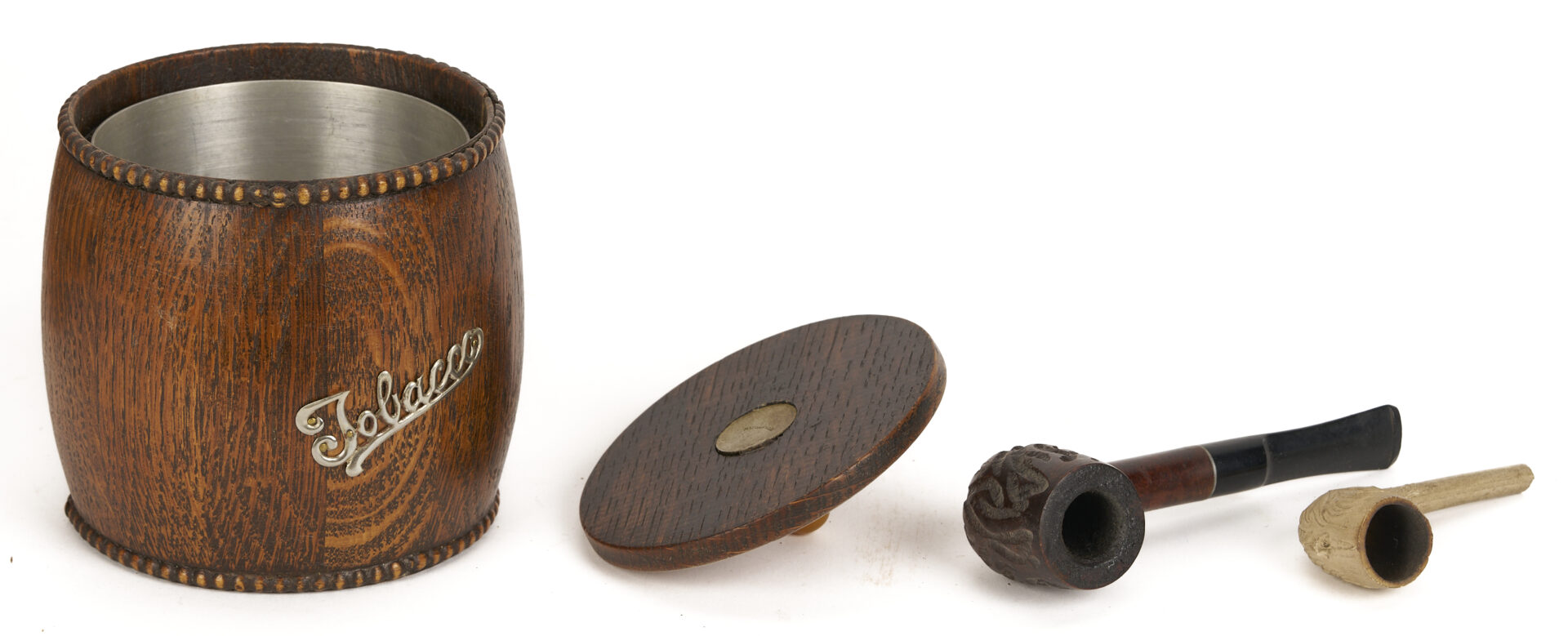 Lot 1078: 3 English Tobacco Items: Humidor, Cigar, & Cigarette Boxes