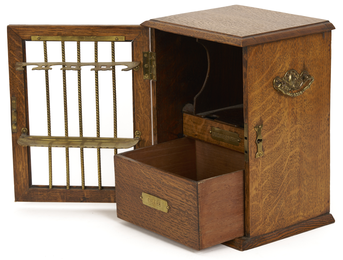 Lot 1078: 3 English Tobacco Items: Humidor, Cigar, & Cigarette Boxes