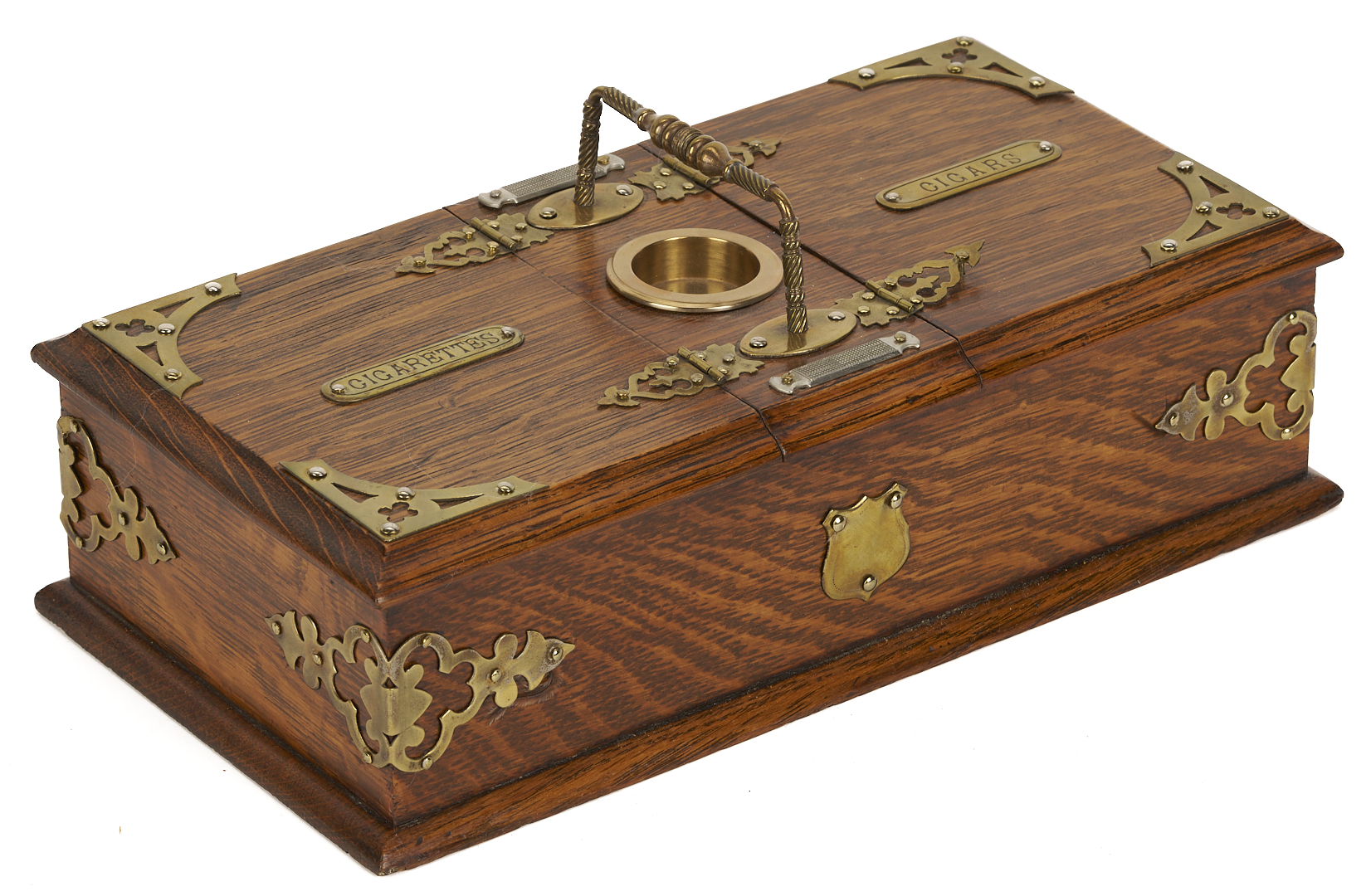 Lot 1078: 3 English Tobacco Items: Humidor, Cigar, & Cigarette Boxes