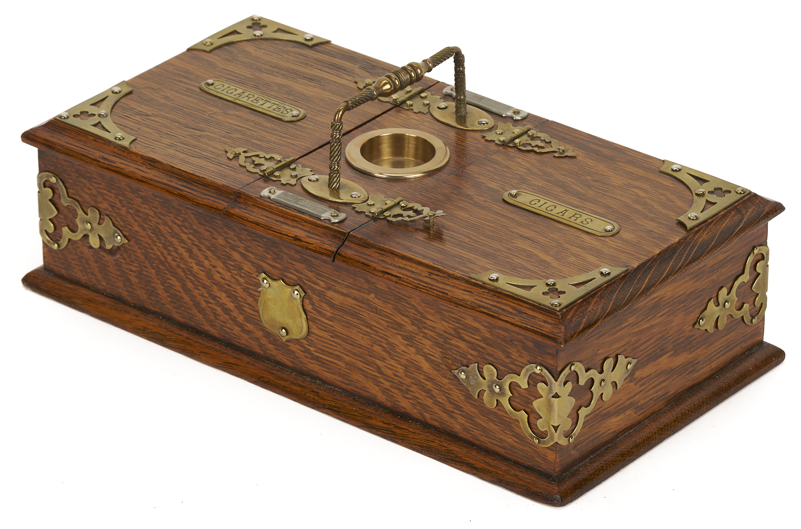 Lot 1078: 3 English Tobacco Items: Humidor, Cigar, & Cigarette Boxes