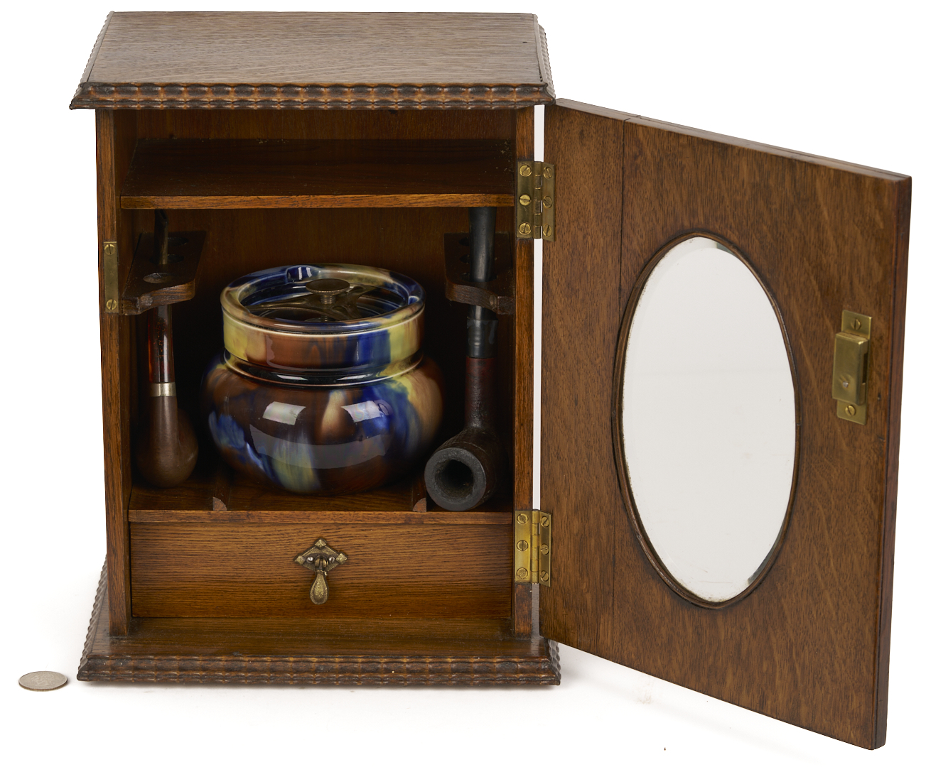 Lot 1078: 3 English Tobacco Items: Humidor, Cigar, & Cigarette Boxes