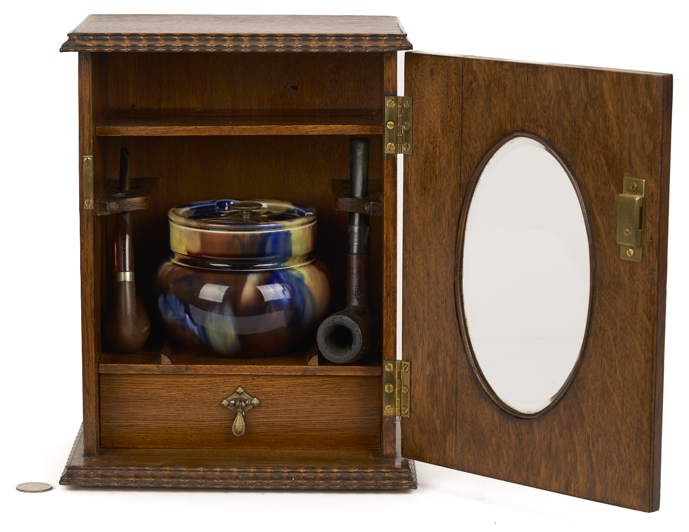 Lot 1078: 3 English Tobacco Items: Humidor, Cigar, & Cigarette Boxes