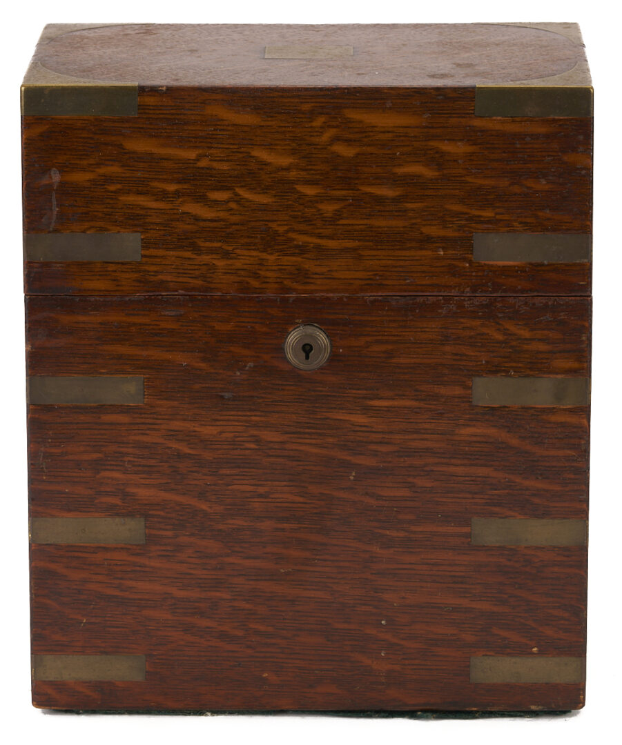Lot 1079: 3 Brass Bound and Inlaid Wooden Boxes