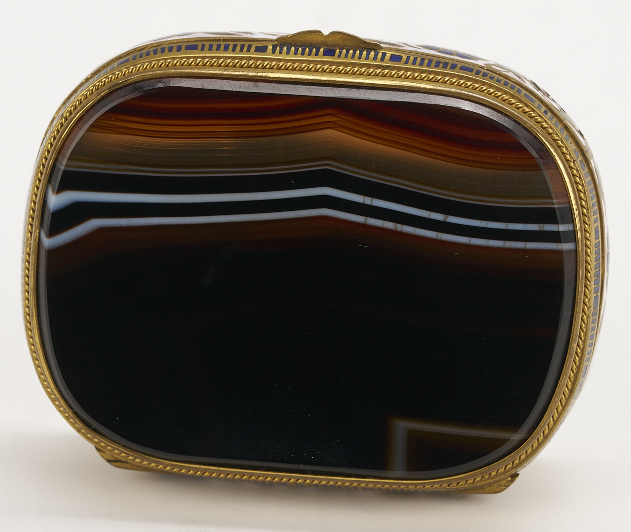Lot 107: 3 Agate Vertu Boxes: Vinaigrette, Snuff & Toothpick Case
