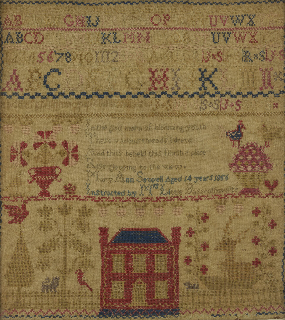 Lot 1091: 1856 House Sampler, Mary Ann Sewell / L. Bassenthwaite