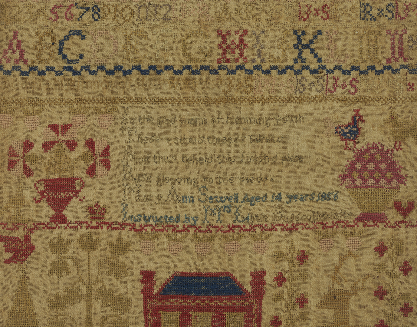 Lot 1091: 1856 House Sampler, Mary Ann Sewell / L. Bassenthwaite