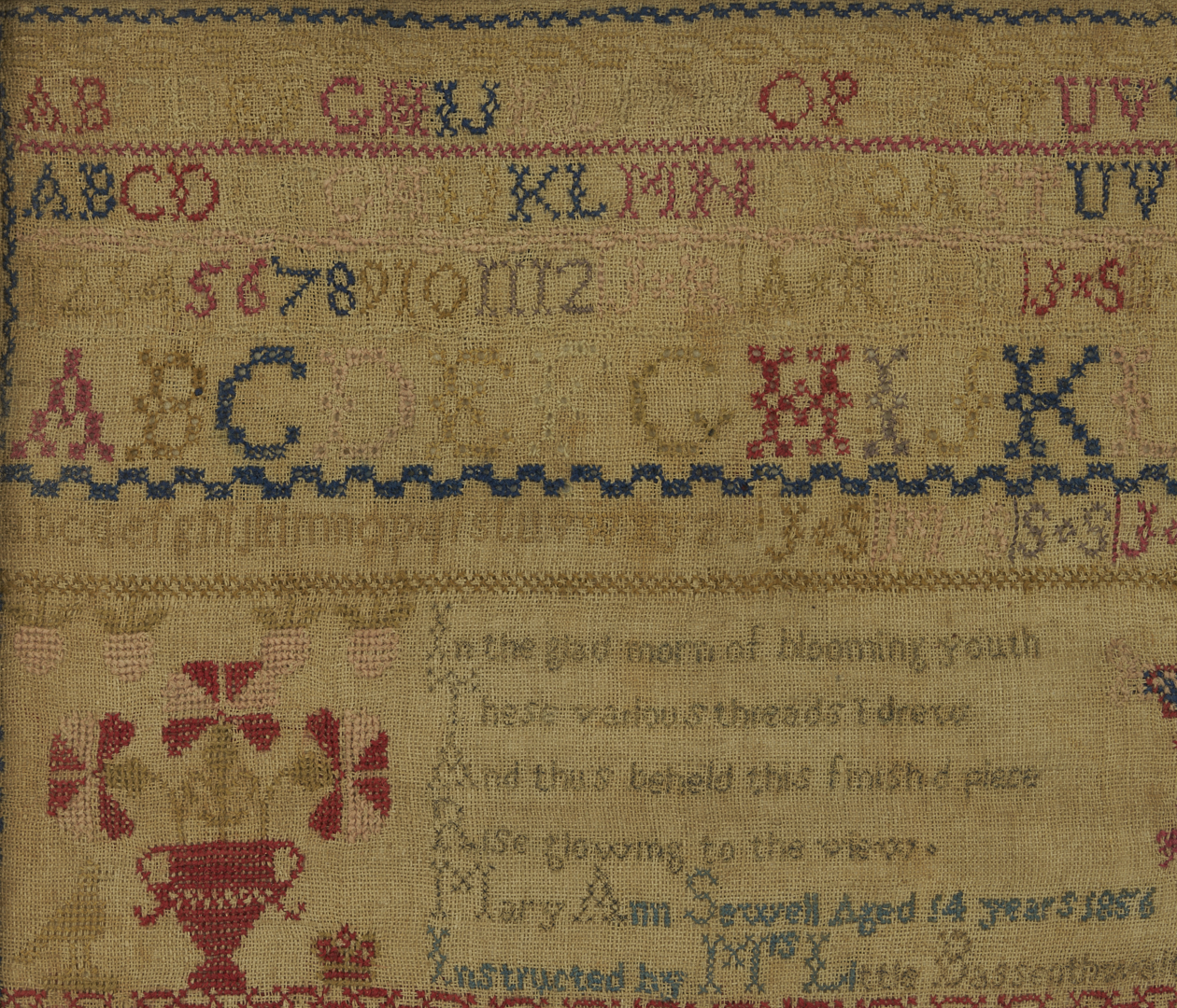 Lot 1091: 1856 House Sampler, Mary Ann Sewell / L. Bassenthwaite