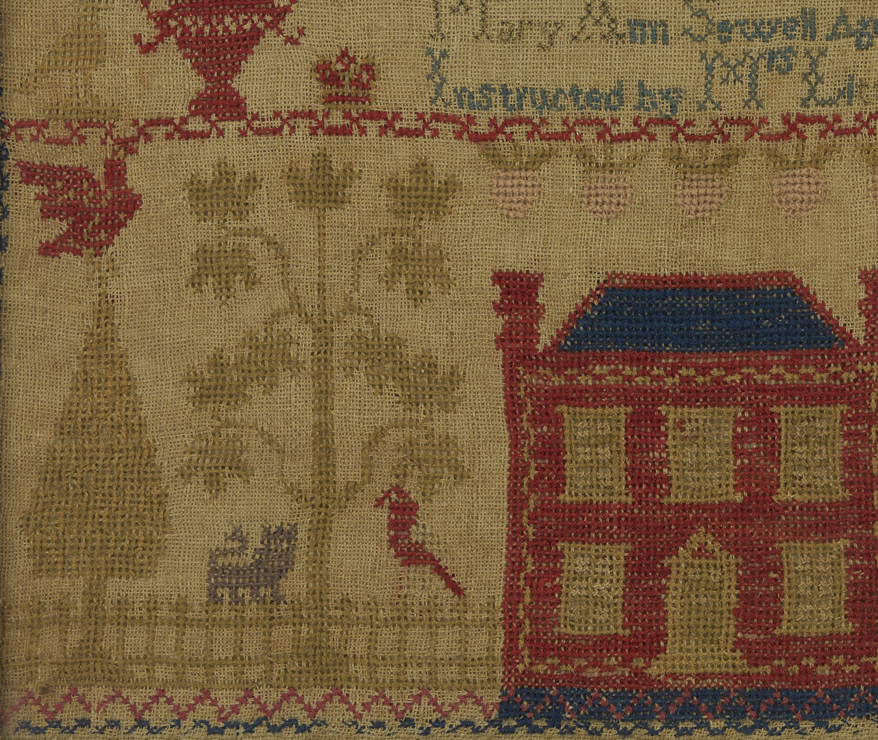 Lot 1091: 1856 House Sampler, Mary Ann Sewell / L. Bassenthwaite