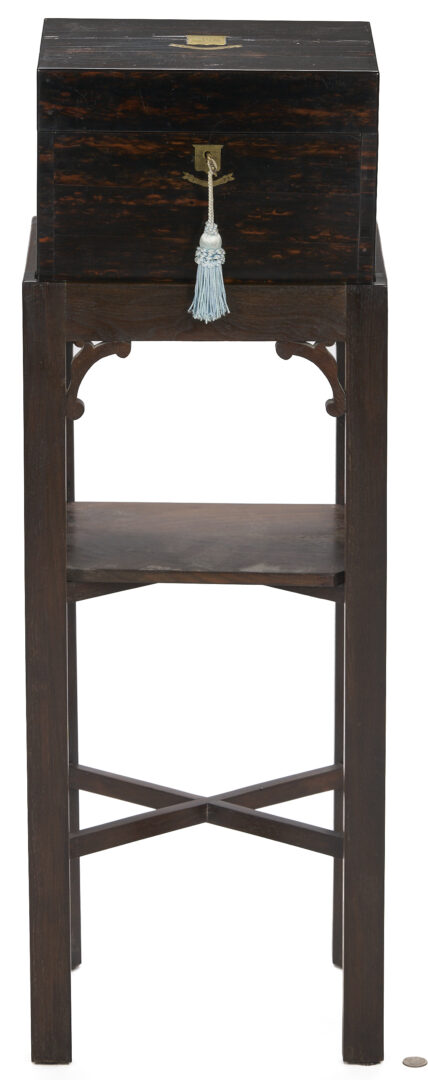 Lot 1092: English Coromandel Jewelry Box on Stand