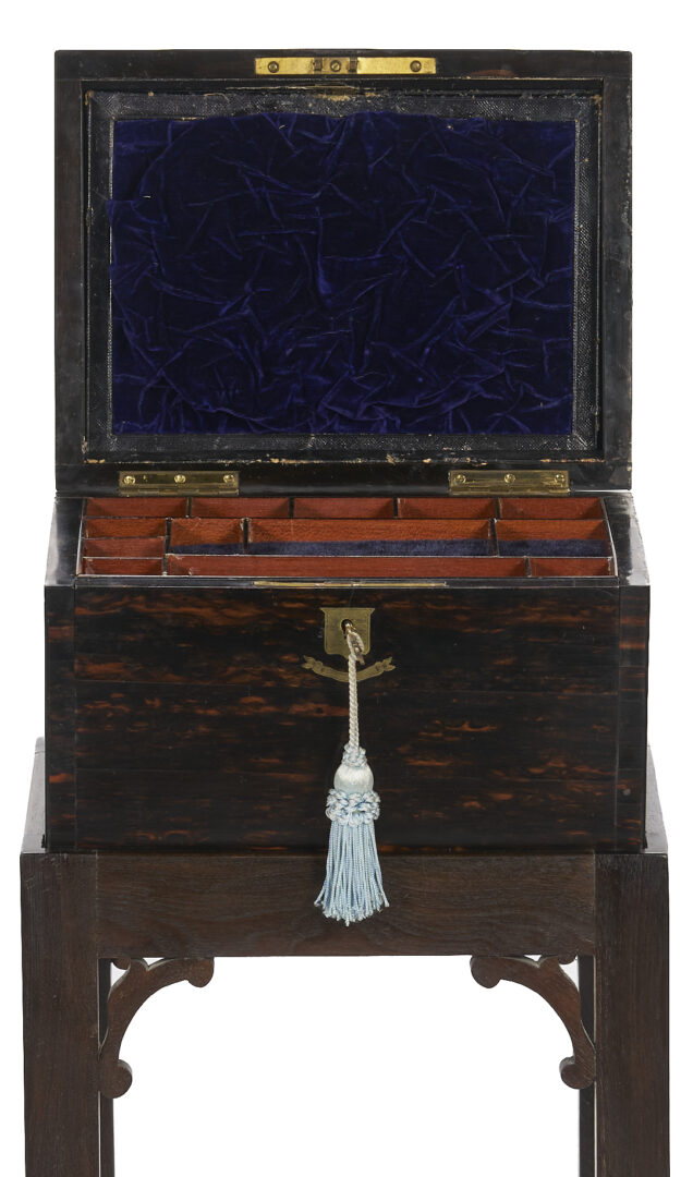Lot 1092: English Coromandel Jewelry Box on Stand