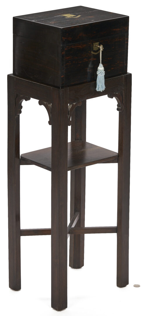Lot 1092: English Coromandel Jewelry Box on Stand
