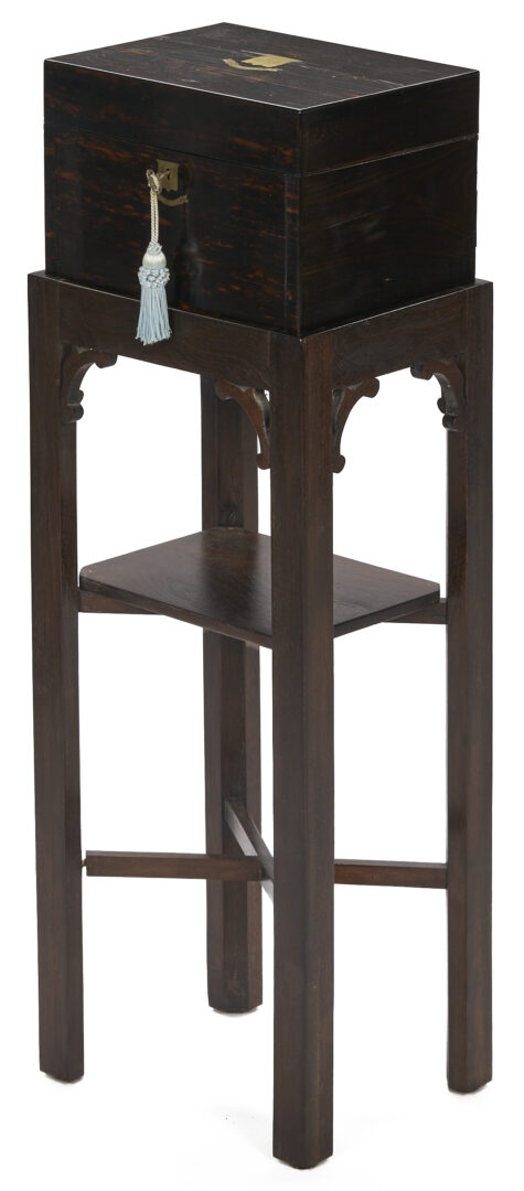 Lot 1092: English Coromandel Jewelry Box on Stand