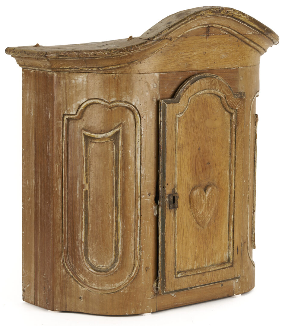 Lot 1093: Continental Heart Motif Hanging Cupboard, 19th C.