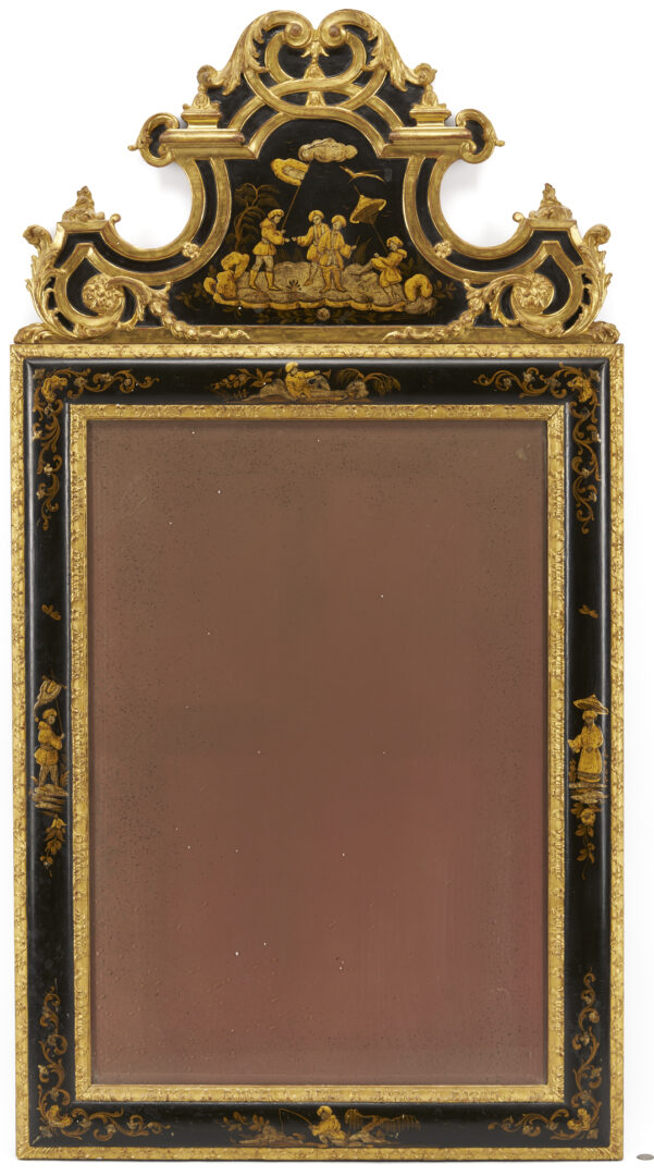 Lot 1095: George III Style Chinoiserie Black Lacquer & Gilt Mirror