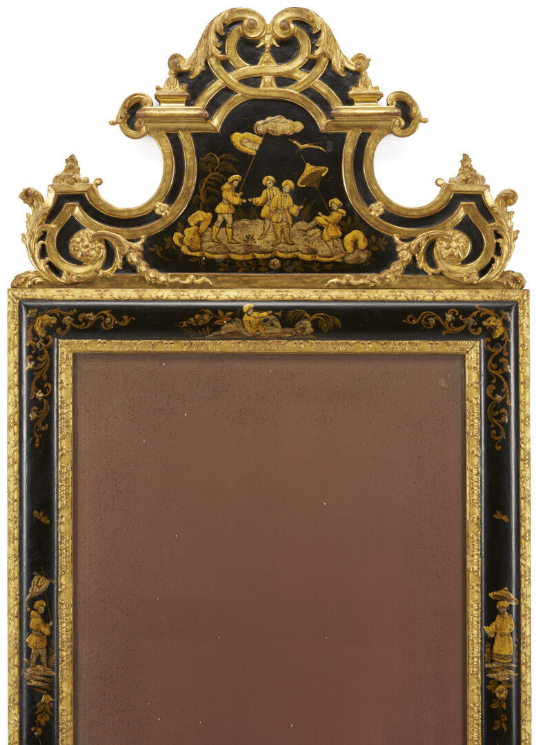 Lot 1095: George III Style Chinoiserie Black Lacquer & Gilt Mirror