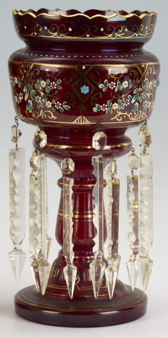 Lot 1098: Pair Enameled Cranberry Glass Lusters