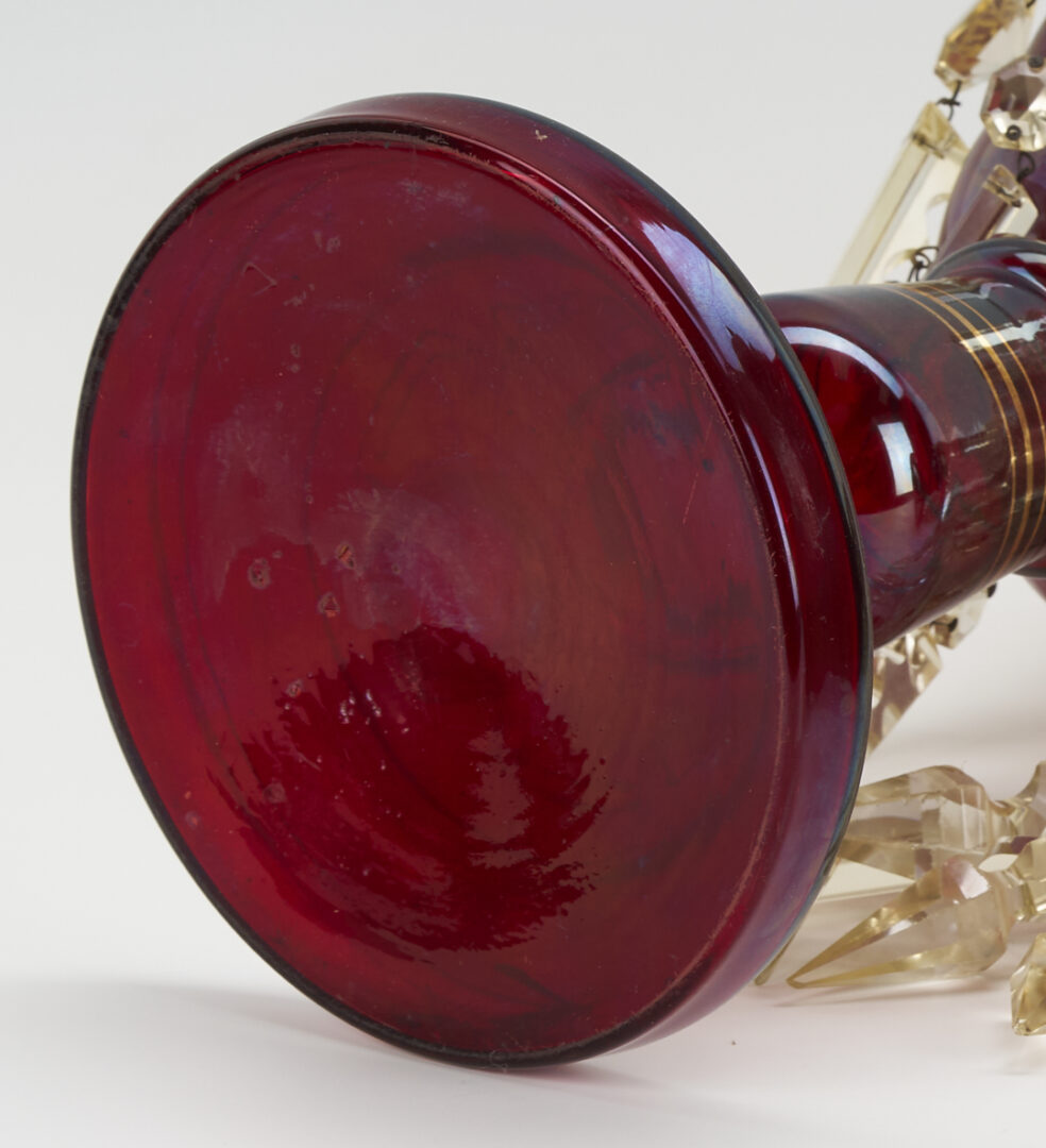 Lot 1098: Pair Enameled Cranberry Glass Lusters
