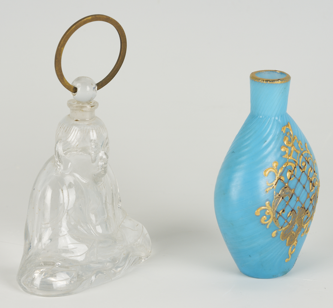 Lot 1099: 6 Perfume bottles including Moser, Baccarat, & DeVilbiss