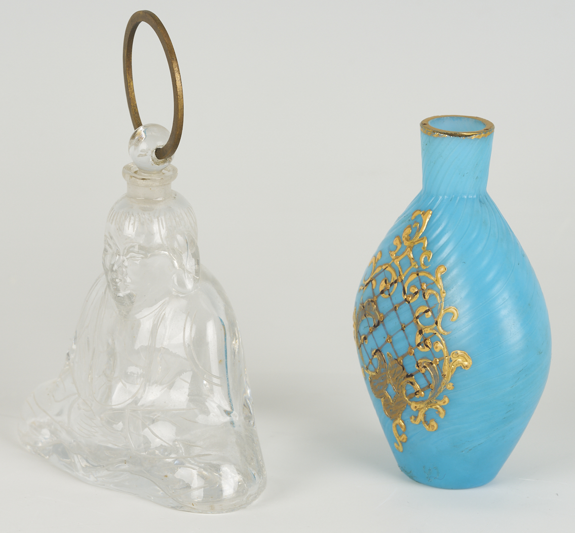 Lot 1099: 6 Perfume bottles including Moser, Baccarat, & DeVilbiss