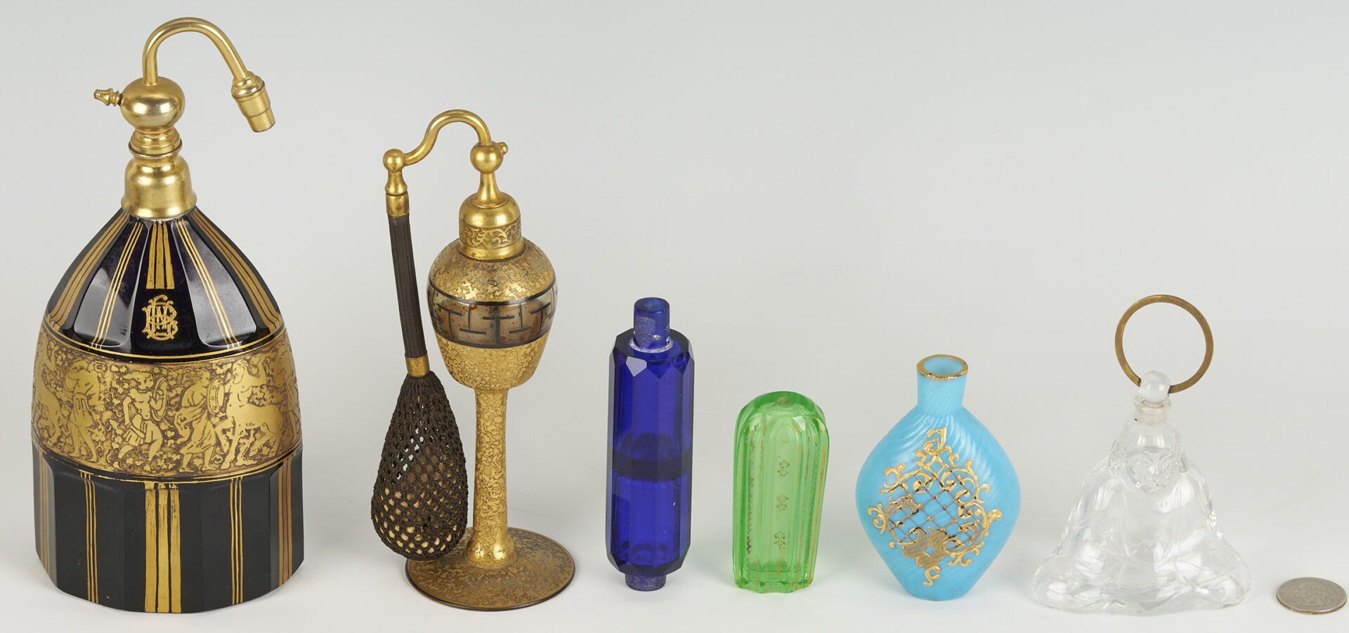 Lot 1099: 6 Perfume bottles including Moser, Baccarat, & DeVilbiss