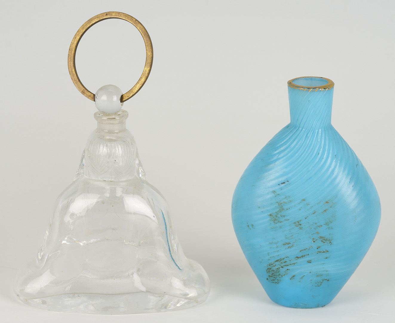 Lot 1099: 6 Perfume bottles including Moser, Baccarat, & DeVilbiss