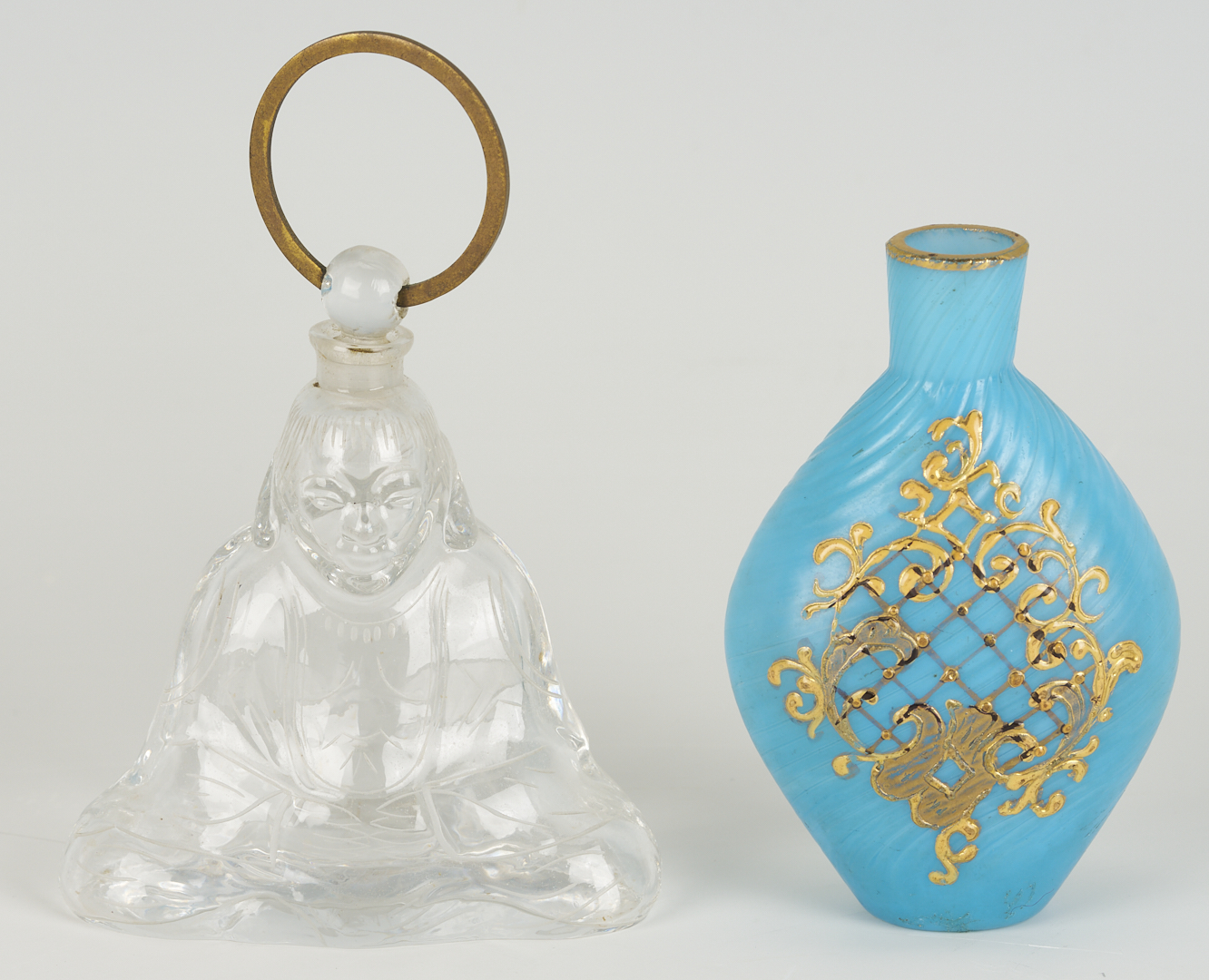 Lot 1099: 6 Perfume bottles including Moser, Baccarat, & DeVilbiss