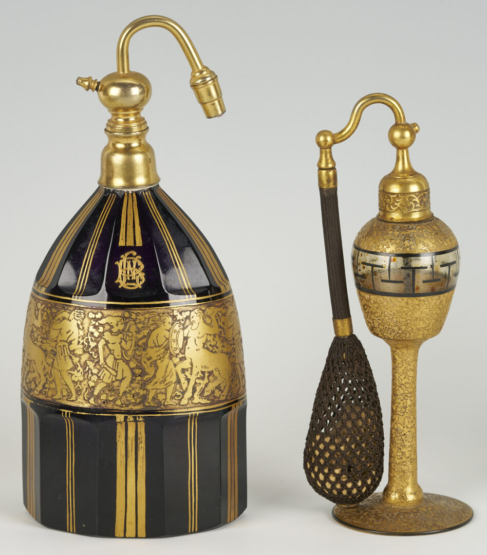 Lot 1099: 6 Perfume bottles including Moser, Baccarat, & DeVilbiss
