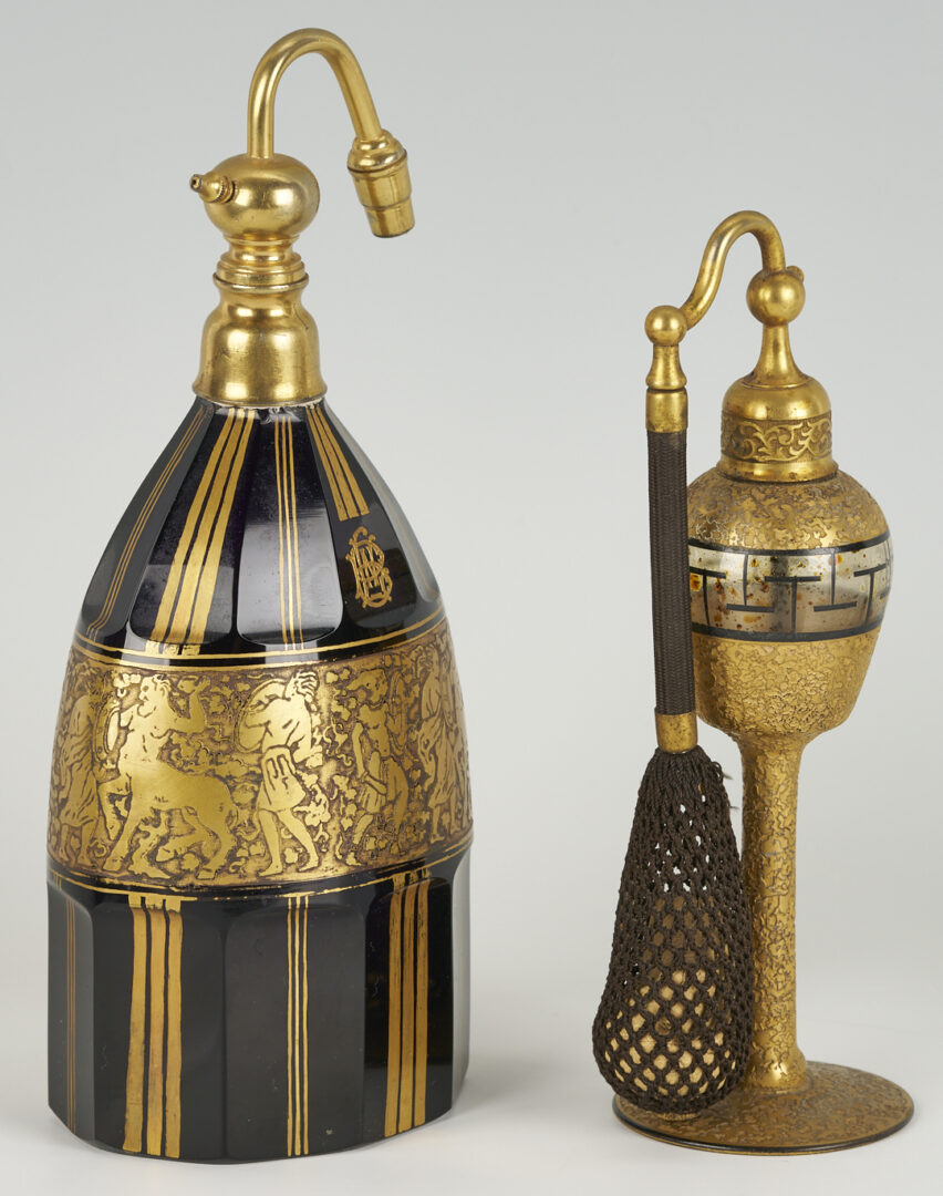 Lot 1099: 6 Perfume bottles including Moser, Baccarat, & DeVilbiss