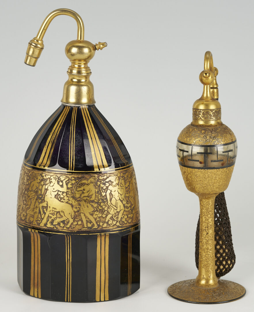 Lot 1099: 6 Perfume bottles including Moser, Baccarat, & DeVilbiss