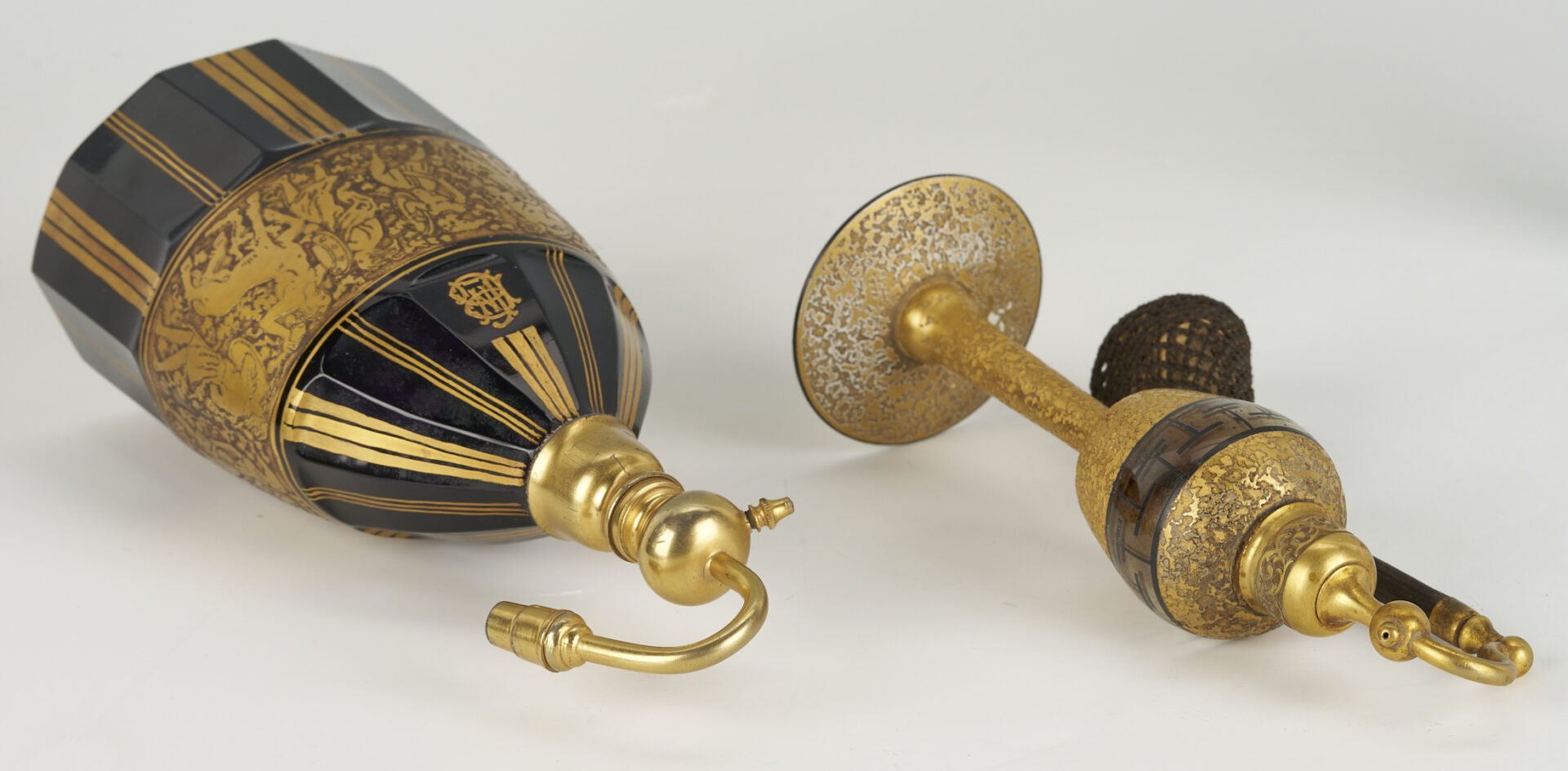 Lot 1099: 6 Perfume bottles including Moser, Baccarat, & DeVilbiss