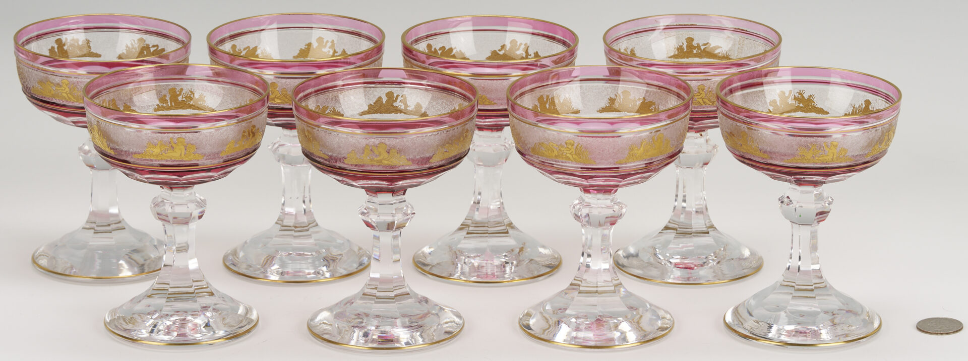 Lot 1100: 8 Intaglio Cut Crystal Goblets, Possibly Moser