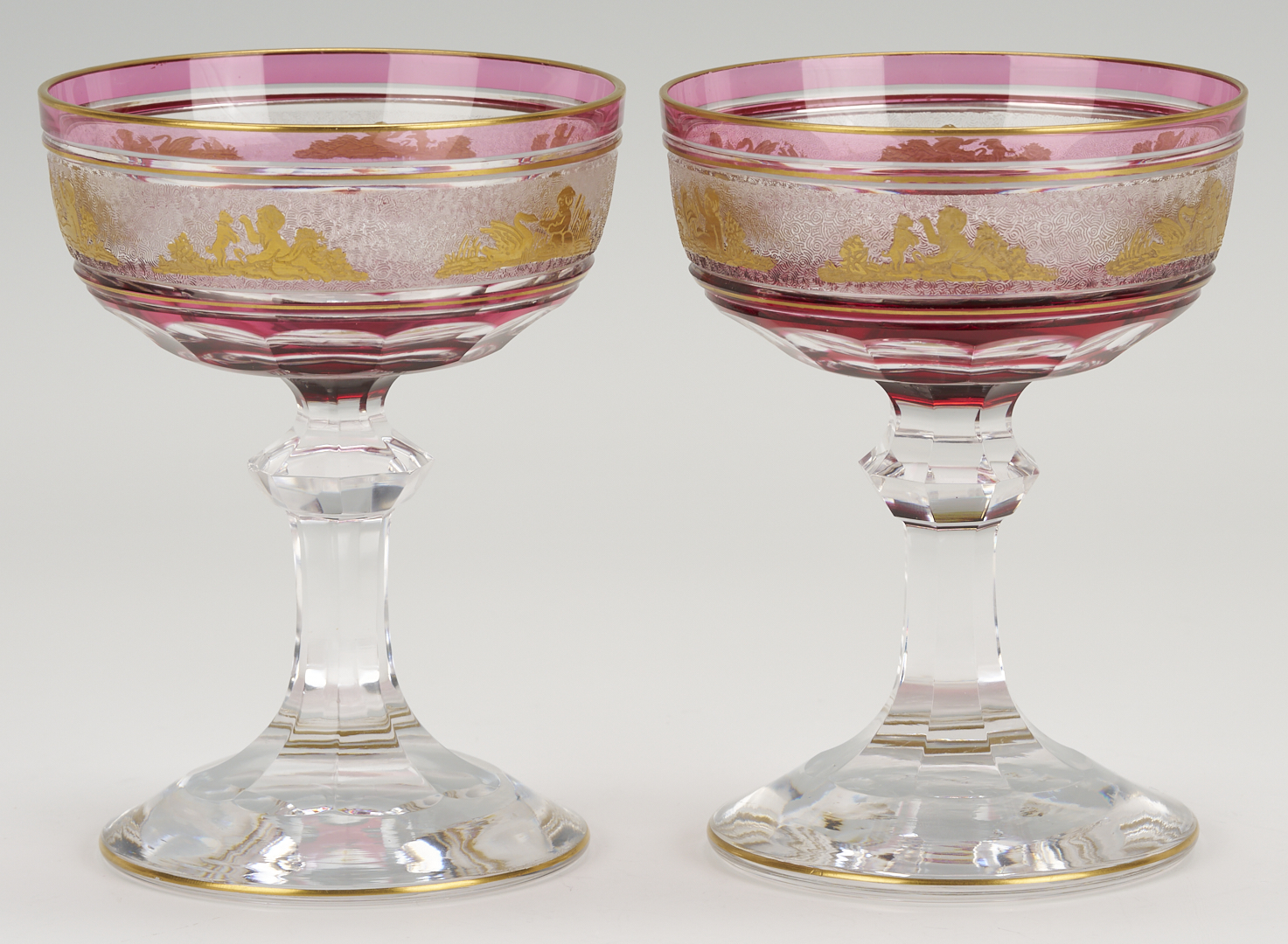 Lot 1100: 8 Intaglio Cut Crystal Goblets, Possibly Moser