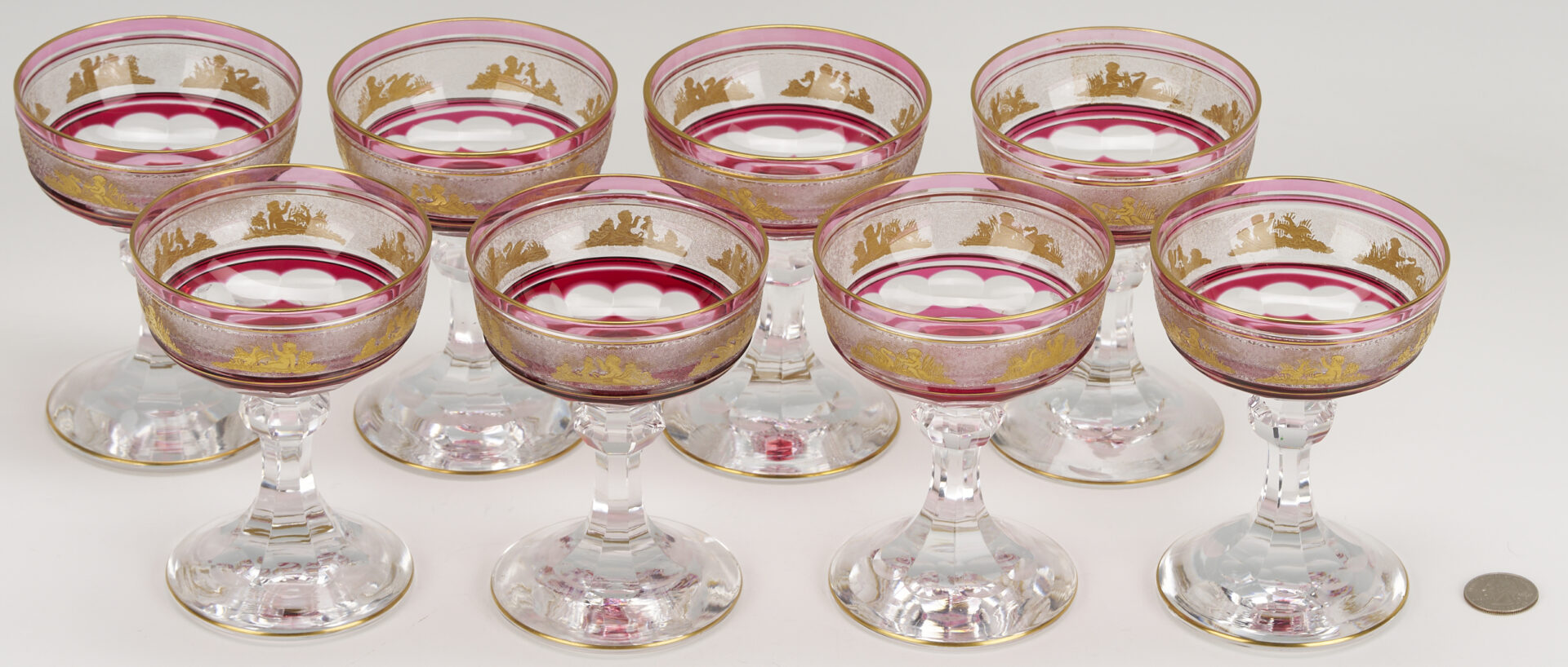 Lot 1100: 8 Intaglio Cut Crystal Goblets, Possibly Moser