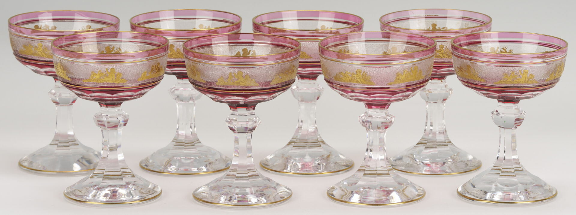 Lot 1100: 8 Intaglio Cut Crystal Goblets, Possibly Moser