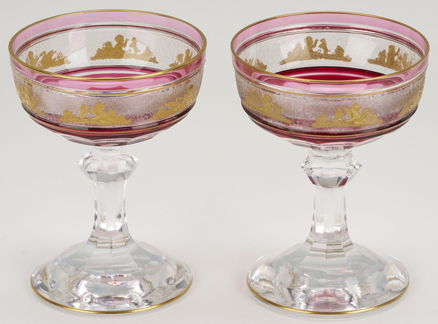 Lot 1100: 8 Intaglio Cut Crystal Goblets, Possibly Moser
