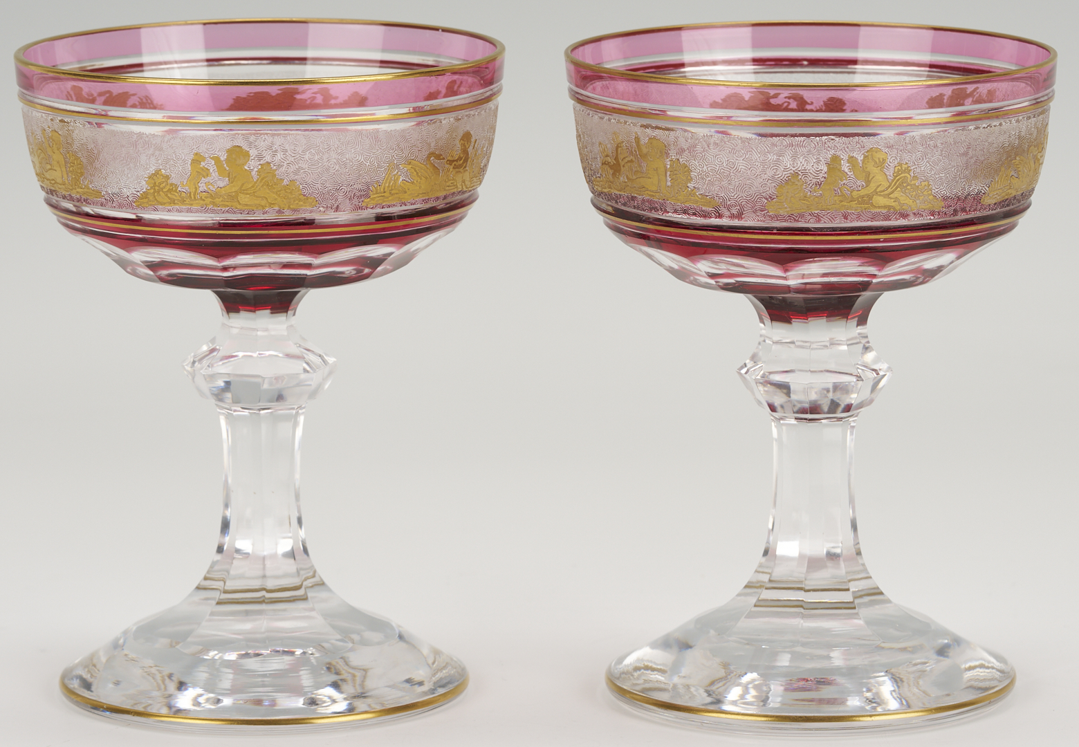 Lot 1100: 8 Intaglio Cut Crystal Goblets, Possibly Moser