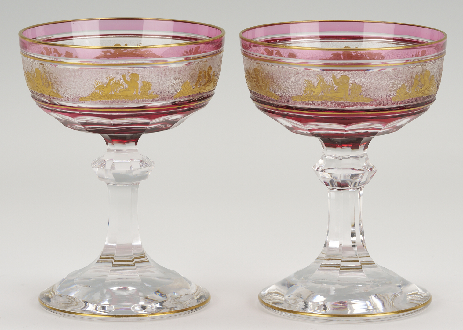 Lot 1100: 8 Intaglio Cut Crystal Goblets, Possibly Moser