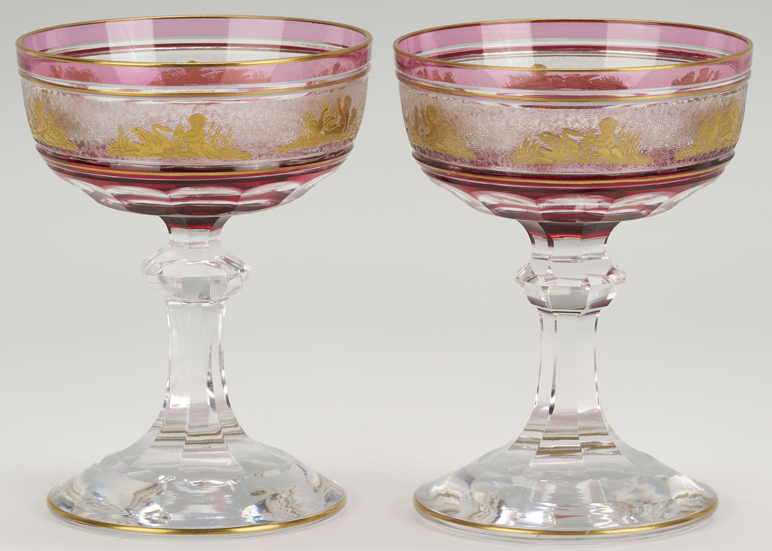 Lot 1100: 8 Intaglio Cut Crystal Goblets, Possibly Moser